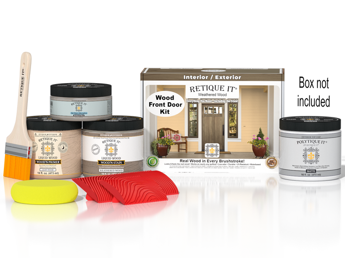 Wood'n Finish Front Door Kit - Weathered Wood — Matte kit contents with door box