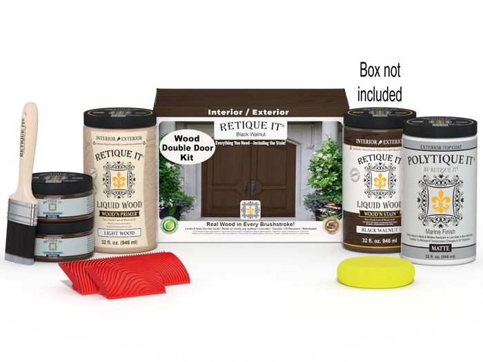 Wood'n Finish Front Door Kit (Double) - Black Walnut — Matte kit contents with door box