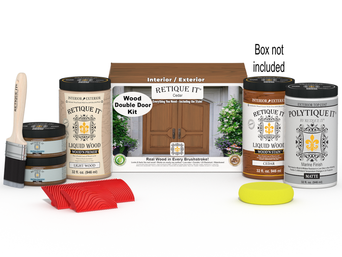 Wood'n Finish Front Door Kit (Double) - Cedar — Matte kit contents with door box