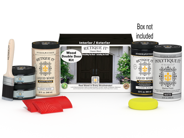Wood'n Finish Front Door Kit (Double) - Classic Black — Matte kit contents with door box