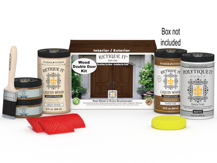 Wood'n Finish Front Door Kit (Double) - Dark Oak — Matte kit contents with door box