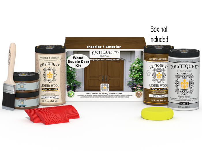 Wood'n Finish Front Door Kit (Double) - Dark Pecan — Matte kit contents with door box