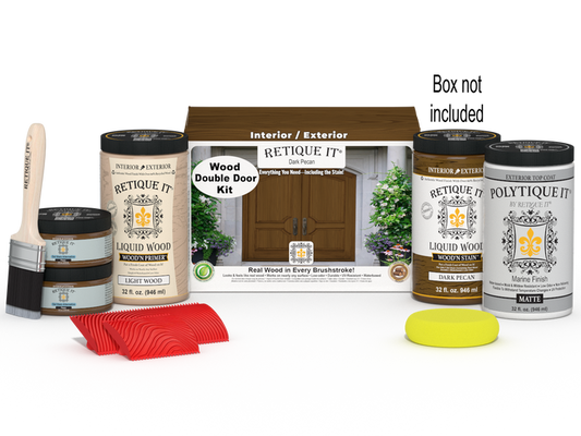 Wood'n Finish Front Door Kit (Double) - Dark Pecan — Matte kit contents with door box