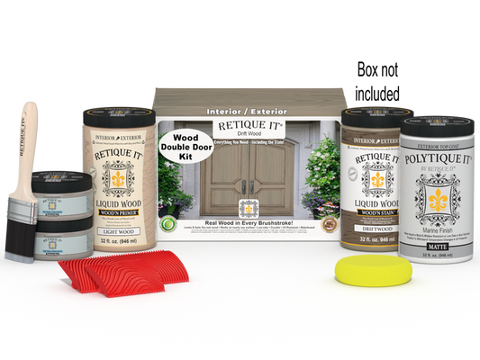 Wood'n Finish Front Door Kit (Double) - Drift Wood — Matte kit contents with door box