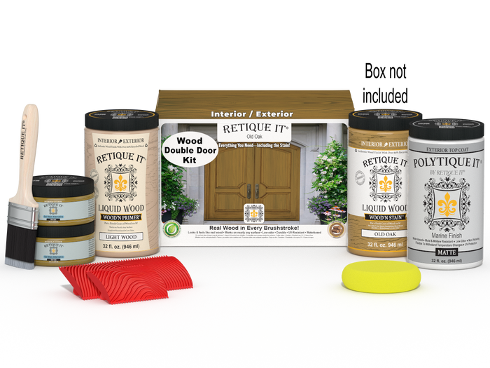 Wood'n Finish Front Door Kit (Double) - Old Oak — Matte kit contents with door box