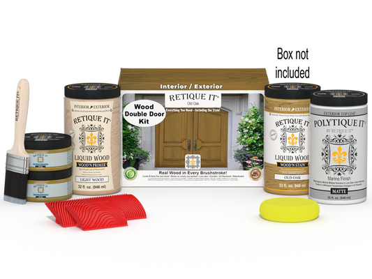 Wood'n Finish Front Door Kit (Double) - Old Oak — Matte kit contents with door box