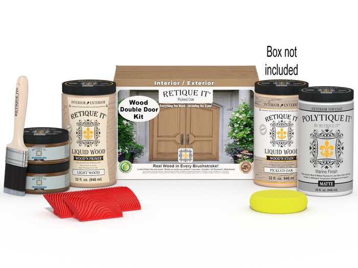 Wood'n Finish Front Door Kit (Double) - Pickled Oak — Matte kit contents with door box