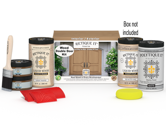 Wood'n Finish Front Door Kit (Double) - Pickled Oak — Matte kit contents with door box