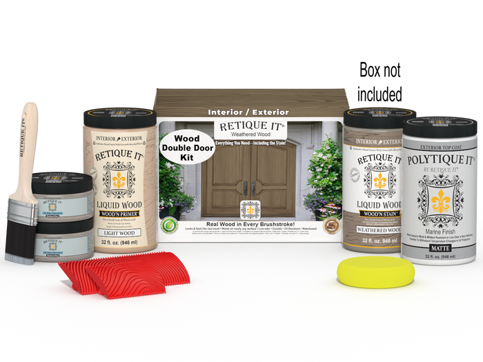 Wood'n Finish Front Door Kit (Double) - Weathered Wood — Matte kit contents with door box