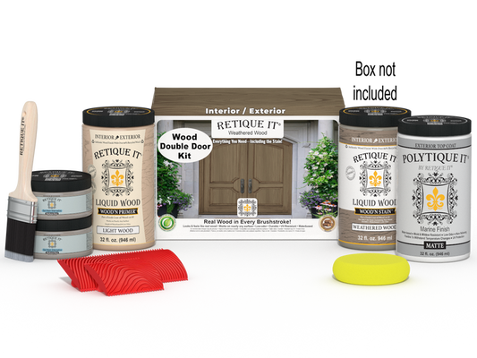 Wood'n Finish Front Door Kit (Double) - Weathered Wood — Matte kit contents with door box