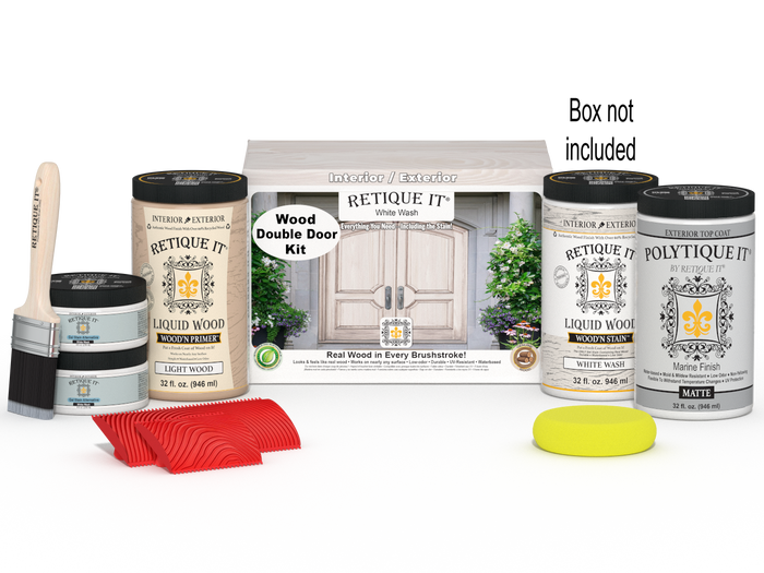 Wood'n Finish Front Door Kit (Double) - White Wash — Matte kit contents with door box