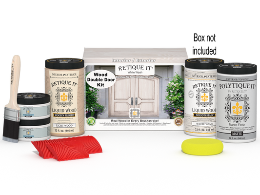 Wood'n Finish Front Door Kit (Double) - White Wash — Matte kit contents with door box