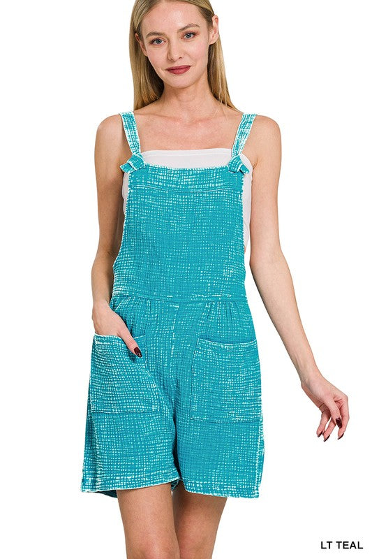 WOVEN DOUBLE GAUZE ACID WASH ROMPER