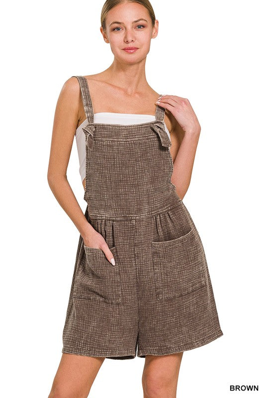 WOVEN DOUBLE GAUZE ACID WASH ROMPER