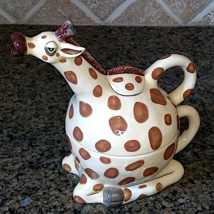 Yellow Giraffe Tea for One Teapot Ceramic Kitchen Home Décor Blue Sky Lynda
