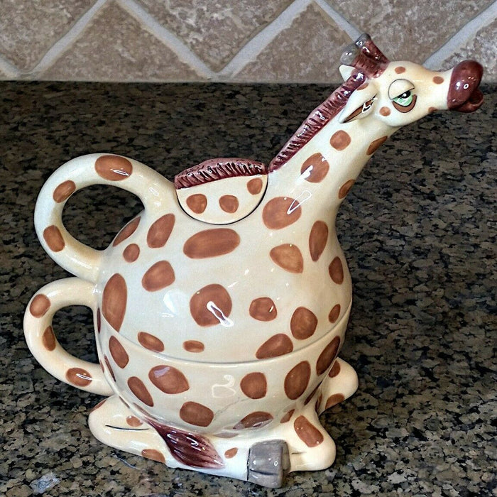 Yellow Giraffe Tea for One Teapot Ceramic Kitchen Home Décor Blue Sky Lynda