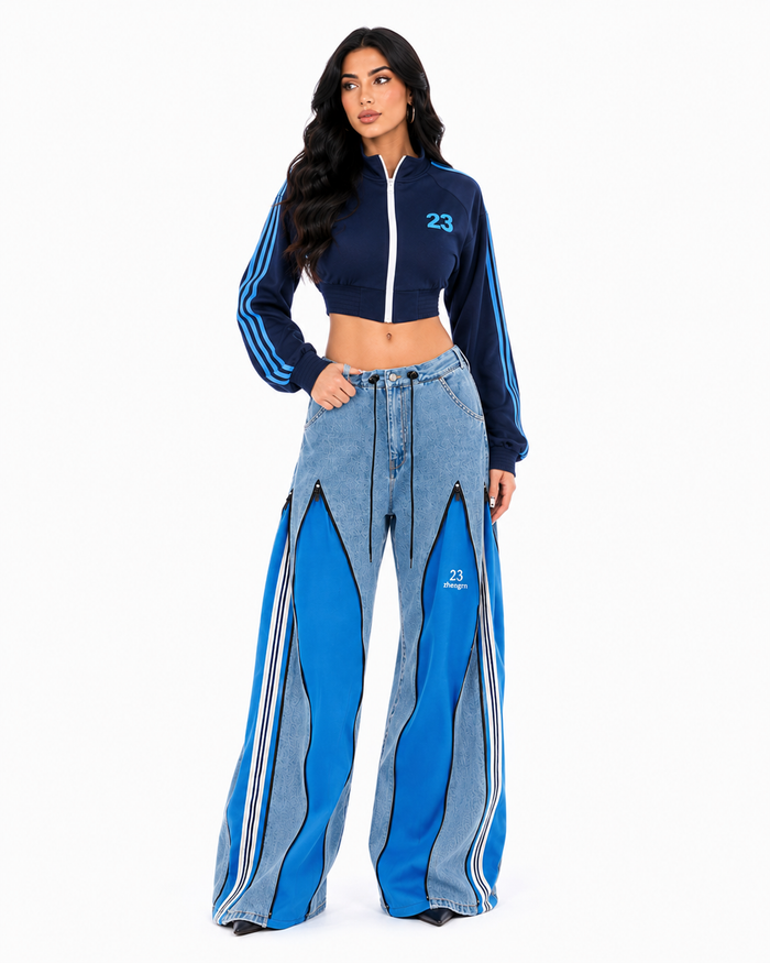 Zip-Panel Wide Leg Denim Pants - Nova